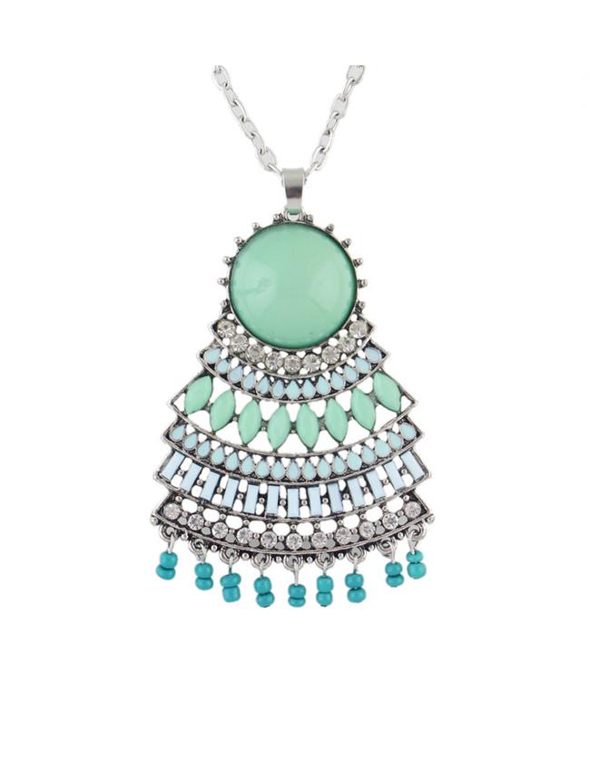 Romwe Rhinestone Pendant Long Necklace