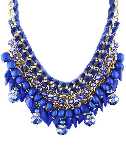 Romwe Blue Bead Chain Necklace