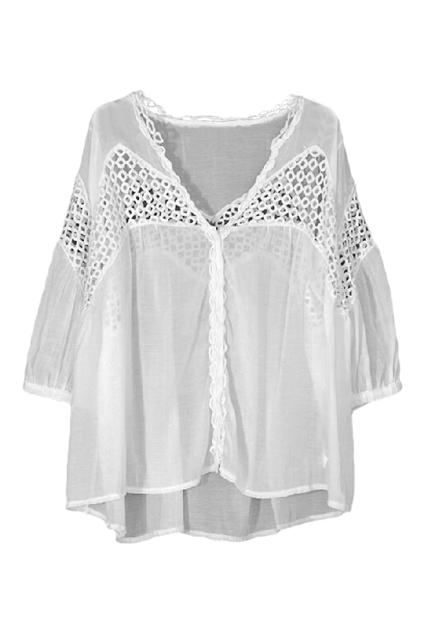 Romwe Hollow Transparent Loose White Shirt