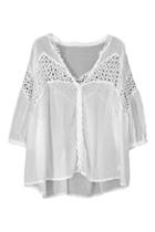 Romwe Hollow Transparent Loose White Shirt