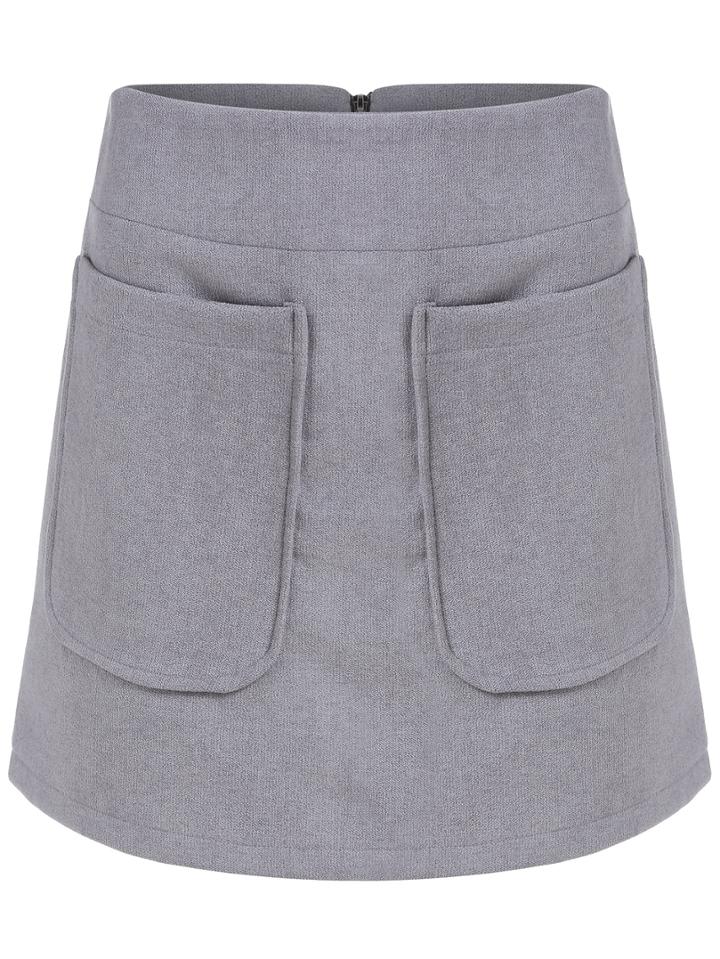 Romwe Pockets Zipper A-line Skirt