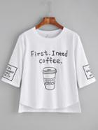 Romwe White Coffee Cup Letters Print T-shirt