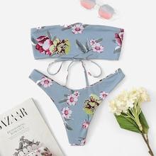 Romwe Lace-up Random Pattern Bikini Set