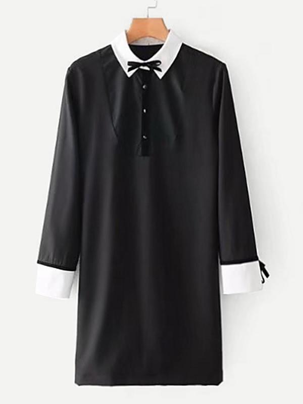Romwe Contrast Trim Tied Detail Dress
