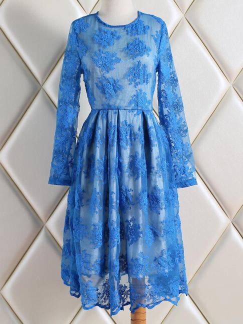 Romwe Long Sleeve Lace Flippy Dress