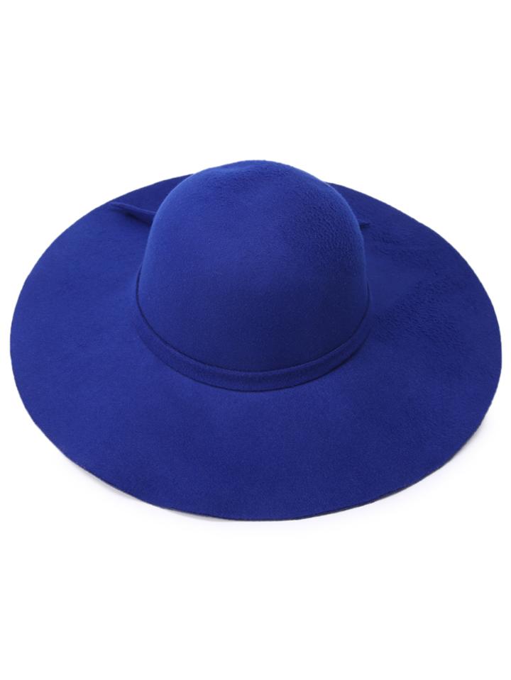 Romwe Blue Large Brimmed Matching Tie Floppy Hat
