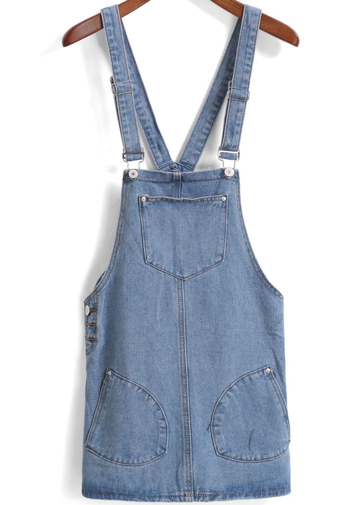 Romwe Straps With Pockets Denim Dress