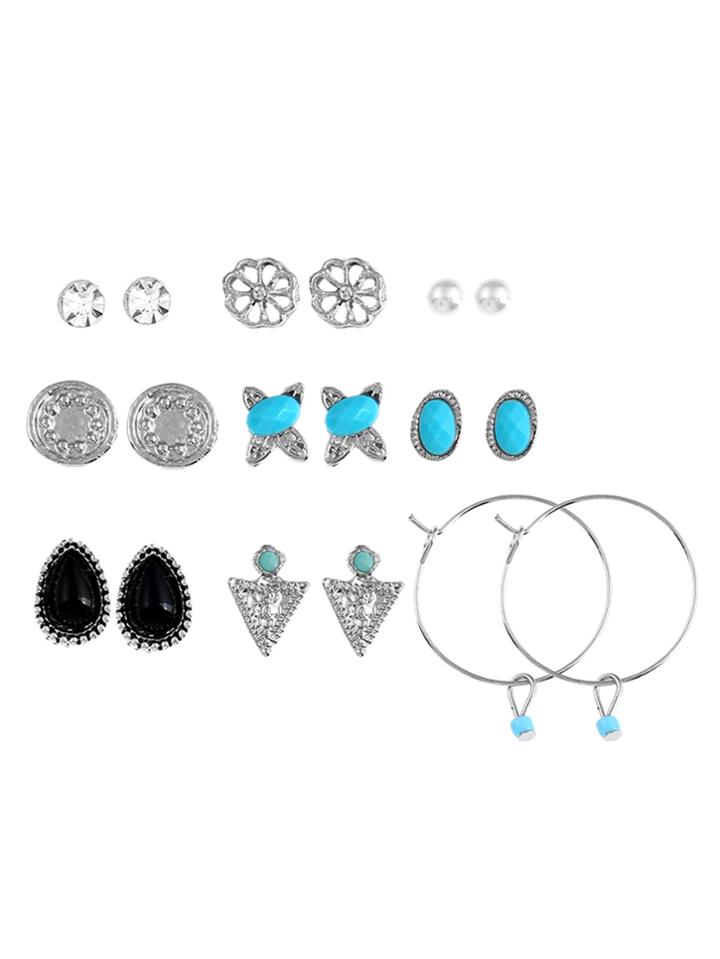Romwe Triangle & Hollow Flower Design Earring Set