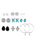 Romwe Triangle & Hollow Flower Design Earring Set