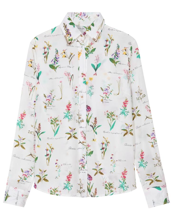 Romwe Lapel Long Sleeve Print Chiffon Blouse