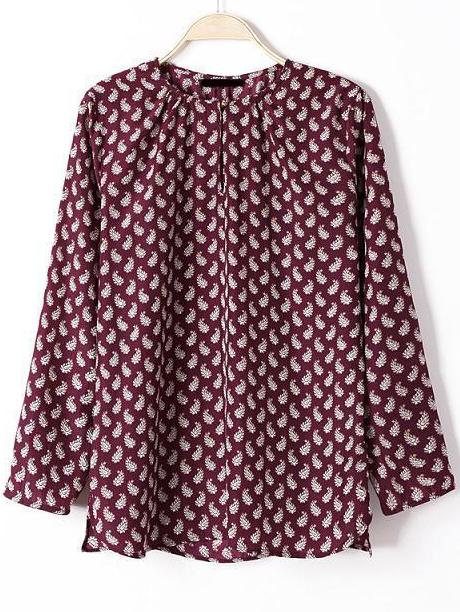 Romwe Paisley Print Side Slit Blouse