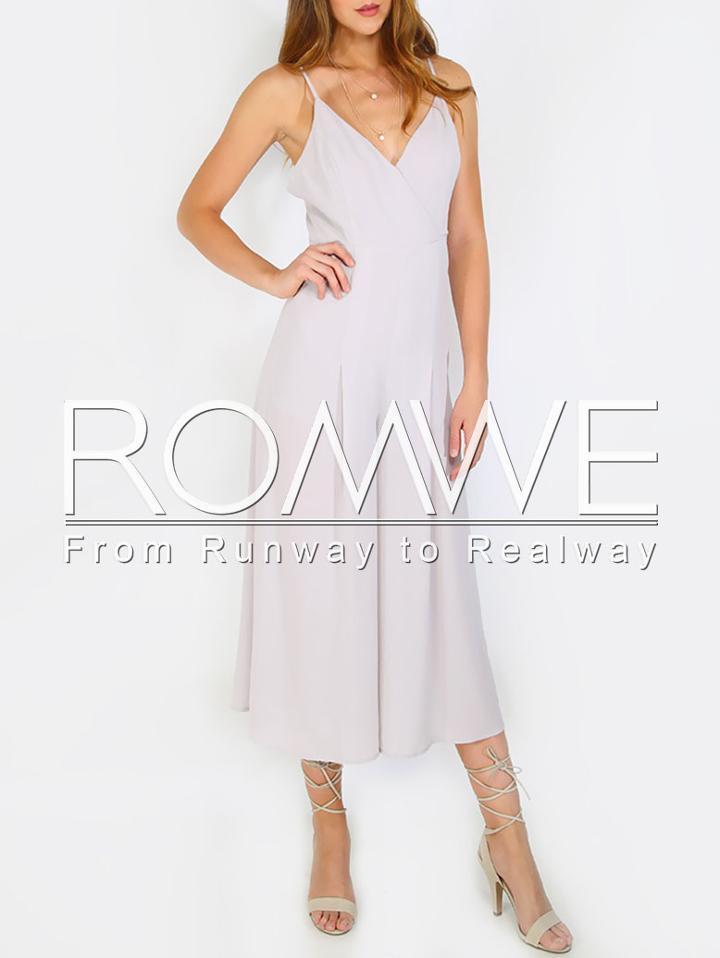Romwe Grey Spaghetti Strap Backless Shift Jumpsuit