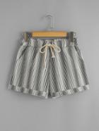 Romwe Drawstring Waist Striped Shorts