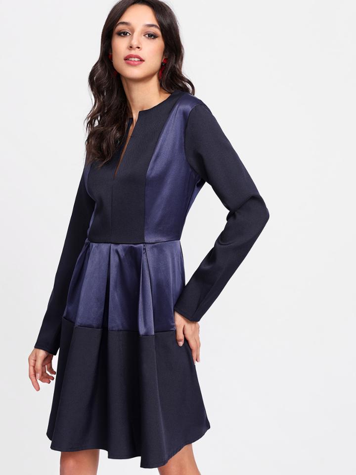 Romwe V Notch Front Satin Panel Dress