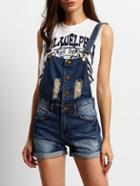 Romwe Ripped Scratch Cuffed Denim Pinafore Romper