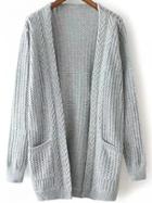 Romwe Open-knit Pockets Grey Cardigan