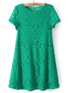 Romwe Hollow Lace Loose Green Dress