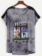 Romwe Grey Marble Print Mesh Insert T-shirt With Tassel