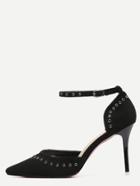 Romwe Black Pointed Toe Ankle Strap Pumps