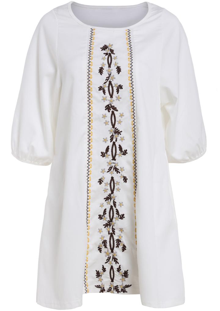Romwe White Half Sleeve Embroidered Loose Dress