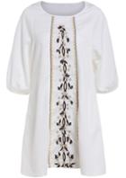 Romwe White Half Sleeve Embroidered Loose Dress