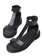 Romwe Black Back Zipper T Strap Sandals