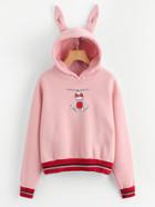 Romwe Rabbit Ear Hooded Contrast Trim Sweatshirt