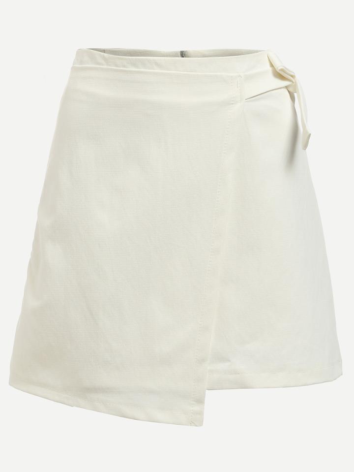 Romwe White Self Tie A-line Wrap Skirt