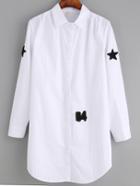Romwe White Long Line Blouse With Embroidered Patch Detail