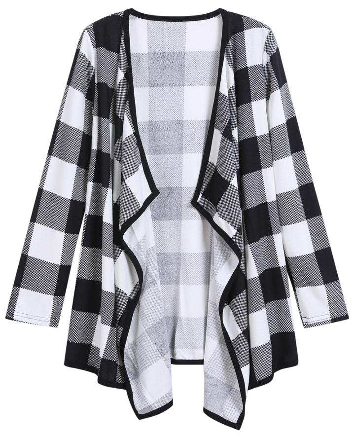 Romwe Plaid Long Sleeve Loose Coat