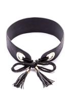 Romwe Black Metal Eyelet Faux Leather Tassel Tie Belt