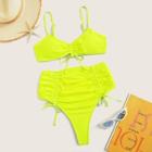 Romwe Neon Lime Drawstring High Waist Bikini Set