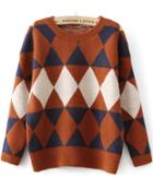 Romwe Diamond Patterned Loose Khaki Sweater