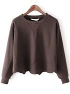 Romwe Long Sleeve Embroidered Loose Brown Sweatshirt