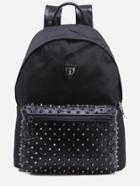 Romwe Black Metal Leopard Head Accent Studded Canvas Backpack