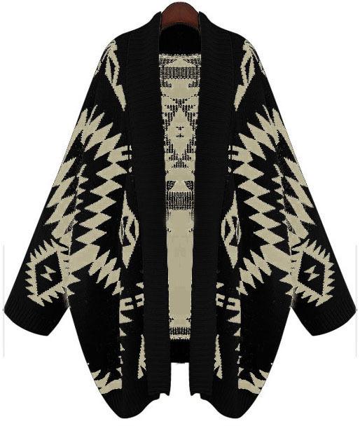 Romwe Draped Asymmetric Geometrical Black Cardigan