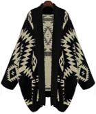 Romwe Draped Asymmetric Geometrical Black Cardigan