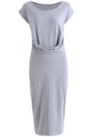 Romwe Round Neck Peplum Waist Slim Grey Dress