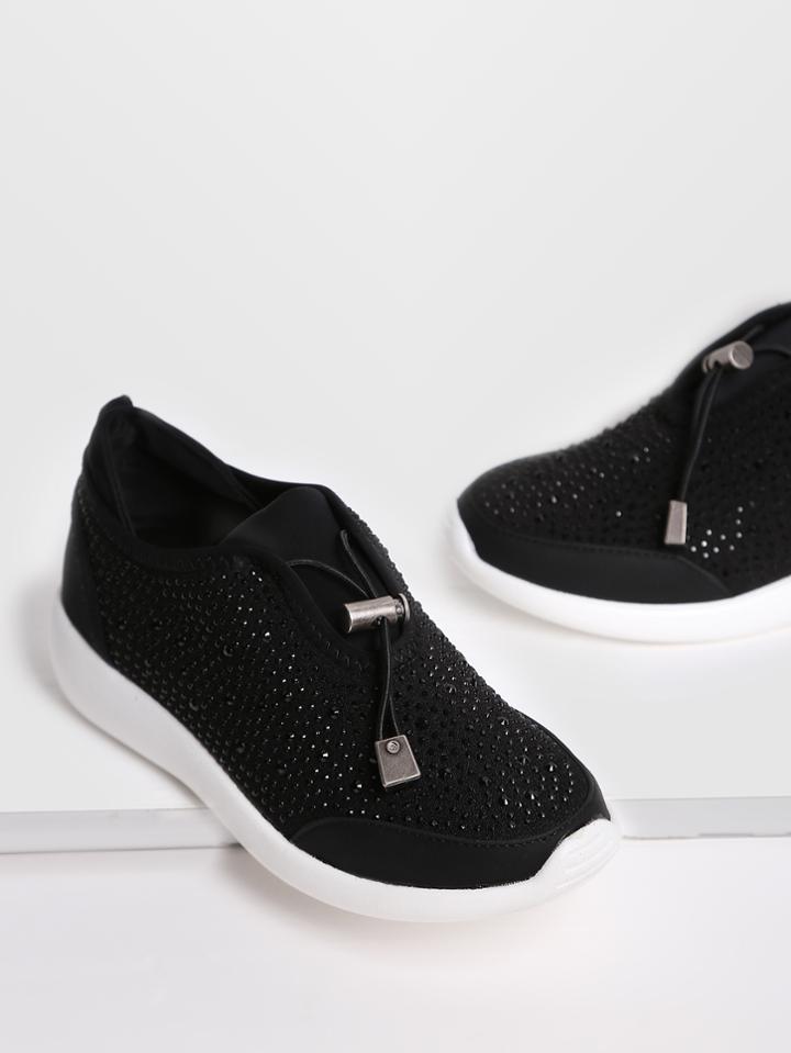 Romwe Black Rhinestone Detail Contrast Sole Sneakers