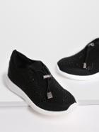 Romwe Black Rhinestone Detail Contrast Sole Sneakers