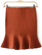 Romwe Flounced Hem Jersey Khaki Skirt
