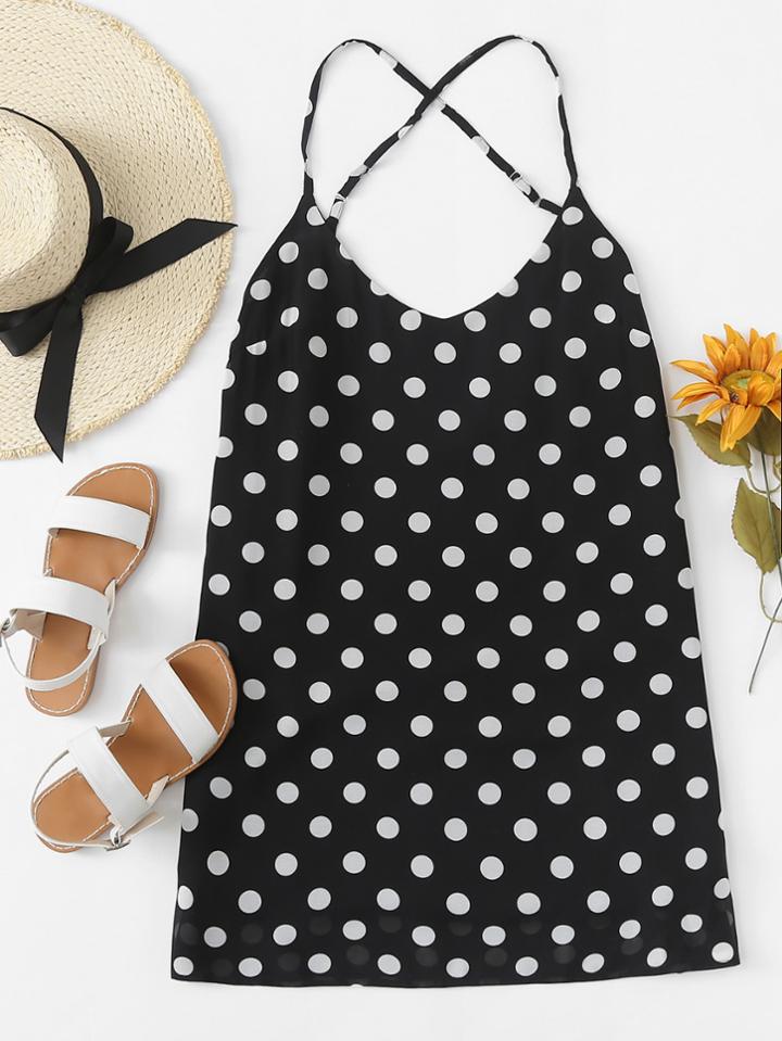 Romwe Criss Cross Back Spot Dress