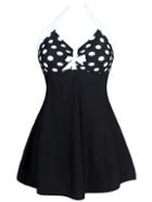 Romwe Halter Polka Dot Tie Front Skirted Swimwear