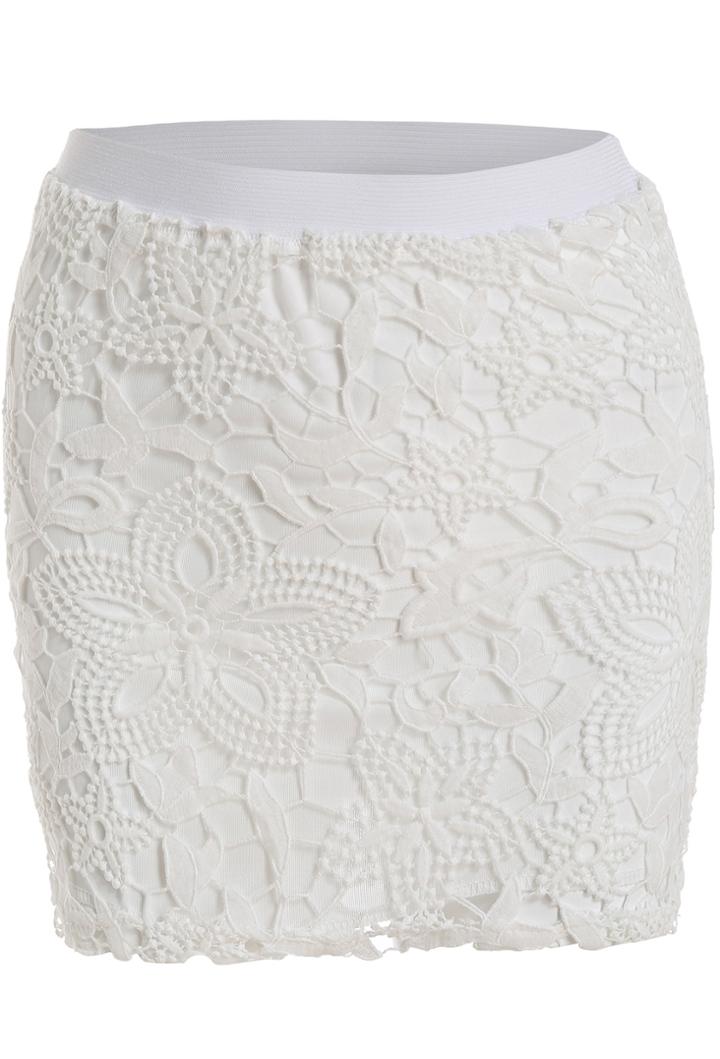 Romwe Elastic Waist Lace Bodycon Dress