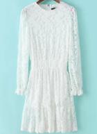 Romwe Hollow Lace Pleated White Dress
