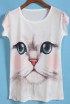 Romwe Round Neck Cat Print T-shirt