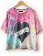 Romwe Multicolor Short Sleeve Galaxy Heart Print T-shirt