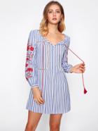 Romwe Embroidered Sleeve Contrast Stripe Dress