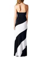 Romwe Bandeau Striped Maxi Black White Dress