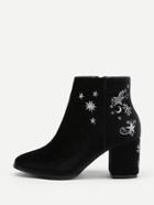 Romwe Star & Moon Embroidered Chelsea Ankle Boots